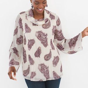 Chico's pleated popover paisley richesse top sz 2